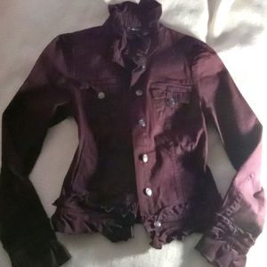 INC Ruffled Jean jacket Sz S brown